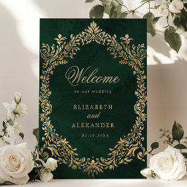 Emerald Guld Victorian Ornate Bröllop Välkommen Poster