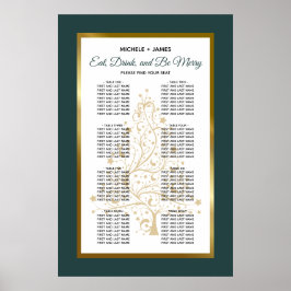Emerald Guld Winter Wedding Seding Chart Poster