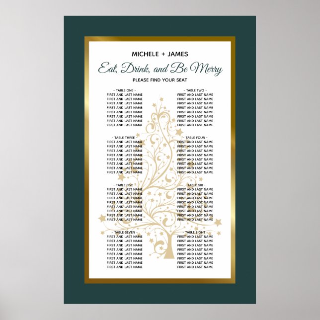 Emerald Guld Winter Wedding Seding Chart Poster (Framsidan)