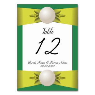 Emerald & Gult Pearl Ribbon Bröllop Bordsnummer