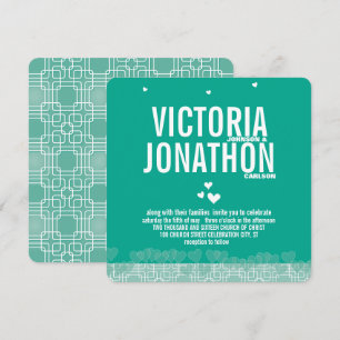 Emerald Heart Modern Blommigt Typography Bröllop Inbjudningar