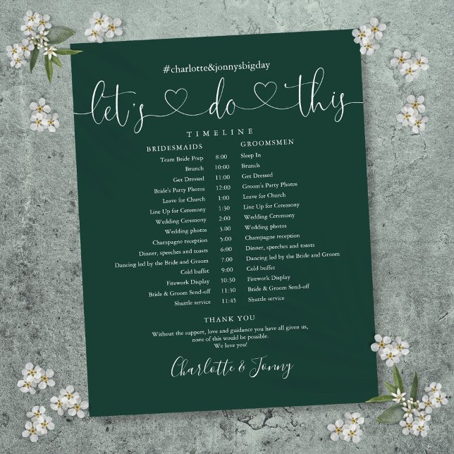 Emerald Heart Script Bröllopsschema Tidslinje (Emerald Heart Script Wedding Schedule Timeline)