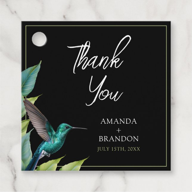 Emerald Hummingbird Tropical Löv Bröllop Gåvor Etiketter (Framsida)