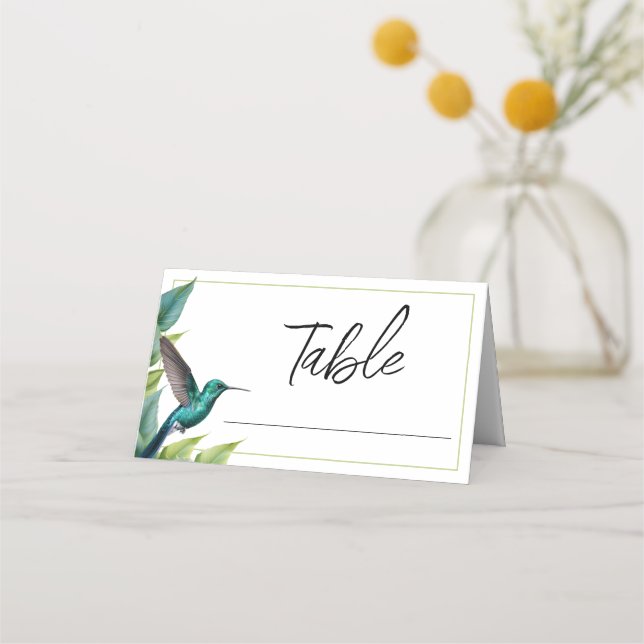 Emerald Hummingbird Tropical Löv Bröllop Placeringskort (Framsida)