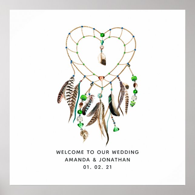Emerald Indisk Tribal Boho Bröllops Välkomst Poster (Framsidan)