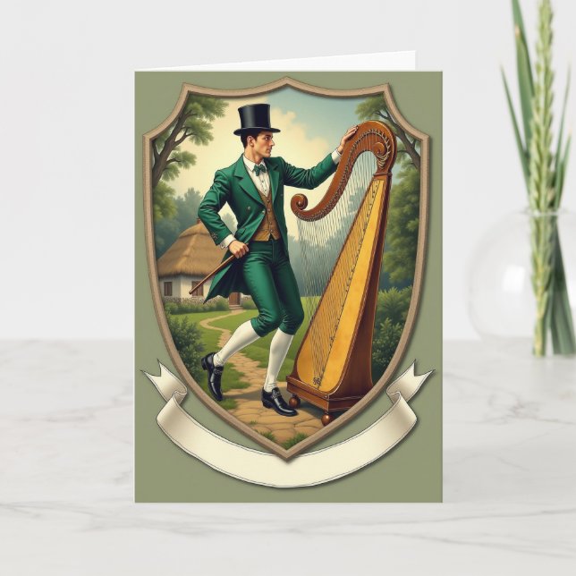 Emerald Irish Man Harp Scene Card Kort (Framsida)