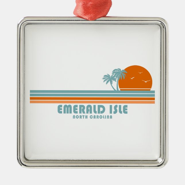 Emerald Isle North Carolina Sol Handflatan Träd Julgransprydnad Metall (Framsidan)