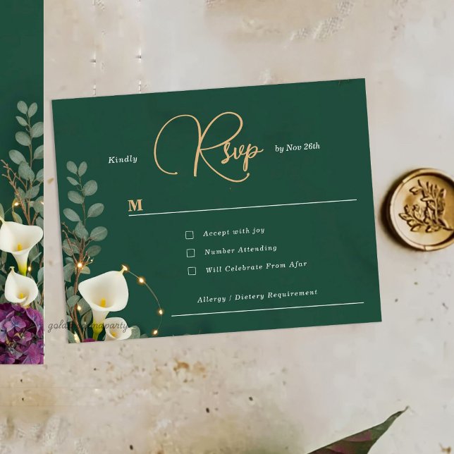 Emerald & Ivory Botanical Elegance Wedding OSA Kort (Emerald & Ivory Botanical )