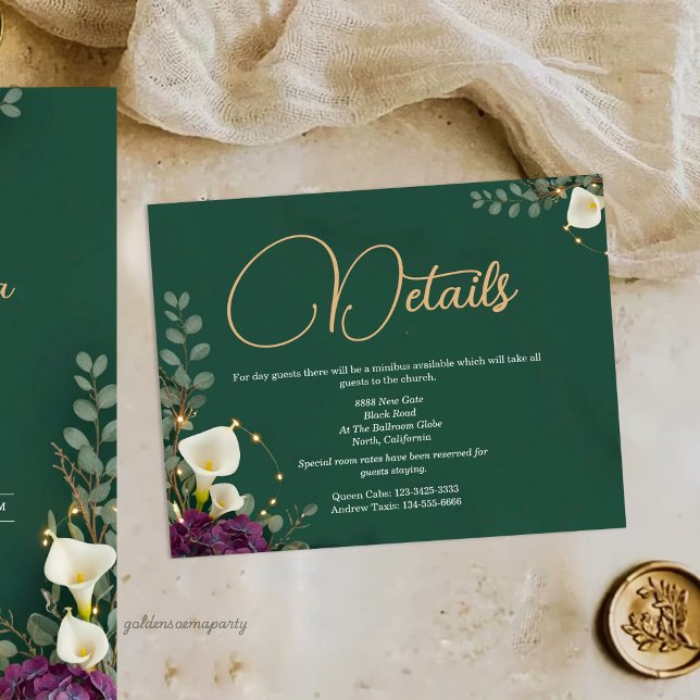 Emerald & Ivory Botanisk Elegans Bröllop Tilläggskort (Emerald & Ivory Botanical Elegance Wedding Enclosure Card)