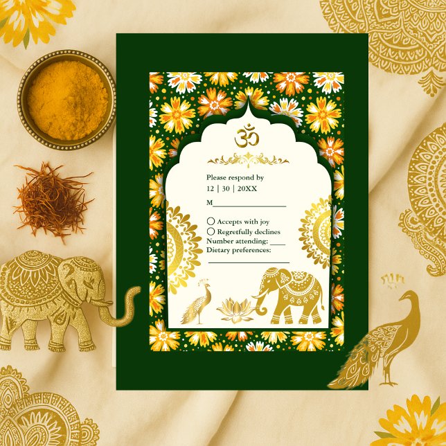 Emerald ivory Marigold Hindu Bröllop OSA Kort (Skapare uppladdad)