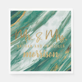 Emerald Jade Grönt Guld målade Marble Bröllop Pappersservett