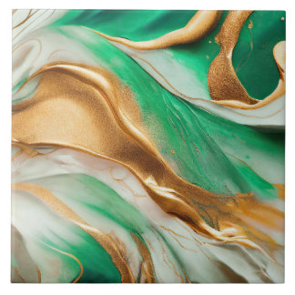 Emerald Jade Grönt och Guld Abstrakt Art Kakelplatta