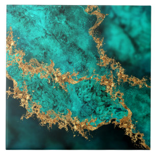 Emerald Jade Guld Splatter Abstrakt Kakelplatta