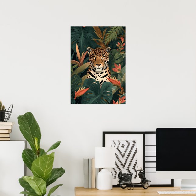 Emerald Jaguar – Tropical Botanical Art Poster (Hemmakontoret)