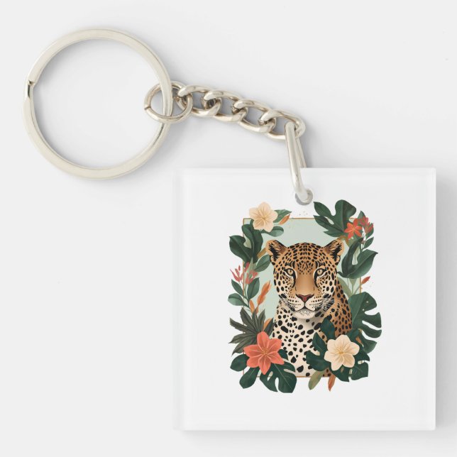 Emerald Jaguar Tropical Botanical Keychain (Framsidan)
