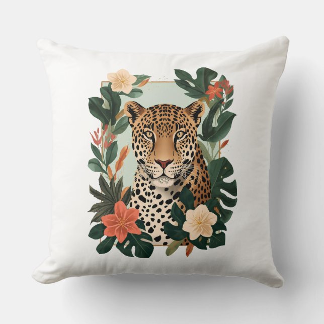 Emerald Jaguar Tropical Botanical Throw Pillow Kudde (Framsida)