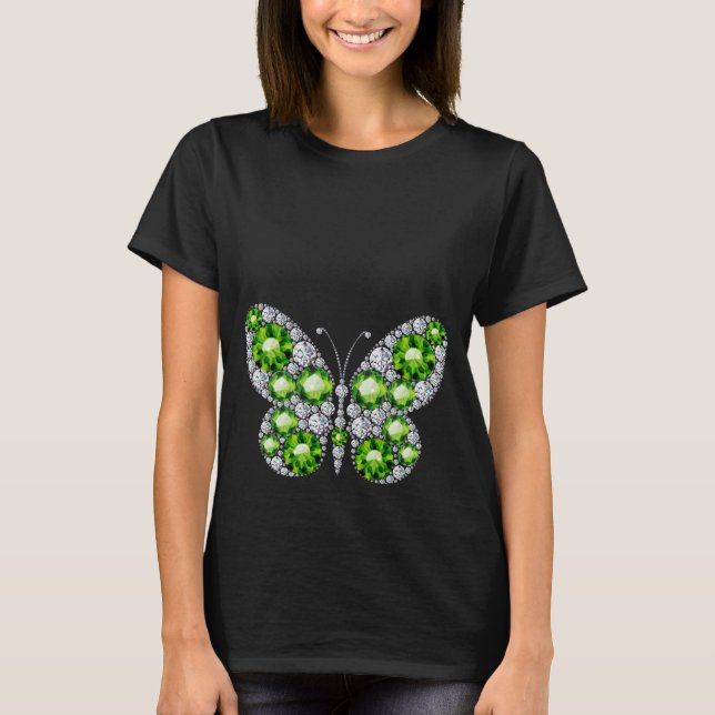 Emerald Jewels Rhinestone Butterfly Women's Top T Shirt (Framsida)