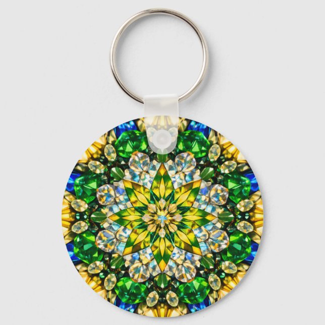 Emerald Kaleidoscope Mandala – Sparkling Keychain Nyckelring (Framsida)