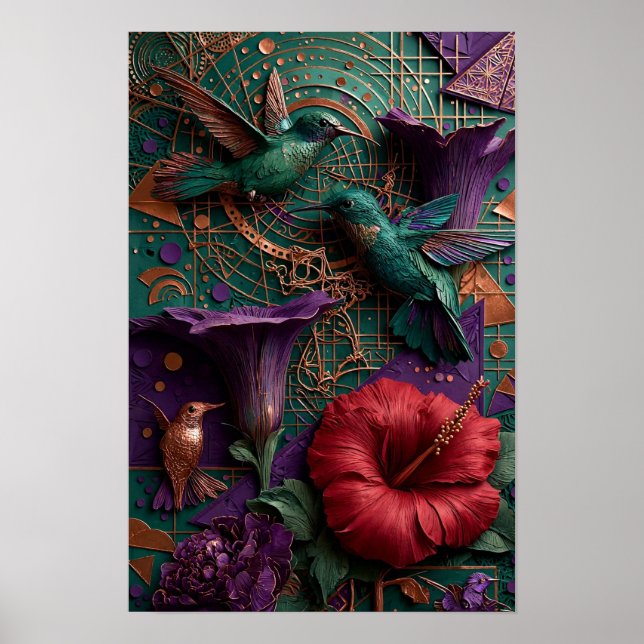 Emerald Kolibri Paradis Relief - 3D Koppar Poster (Framsidan)