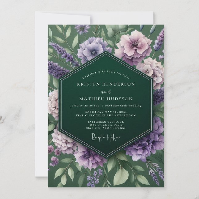 Emerald Lavender Moody Wedding Inbjudningar (Framsida)