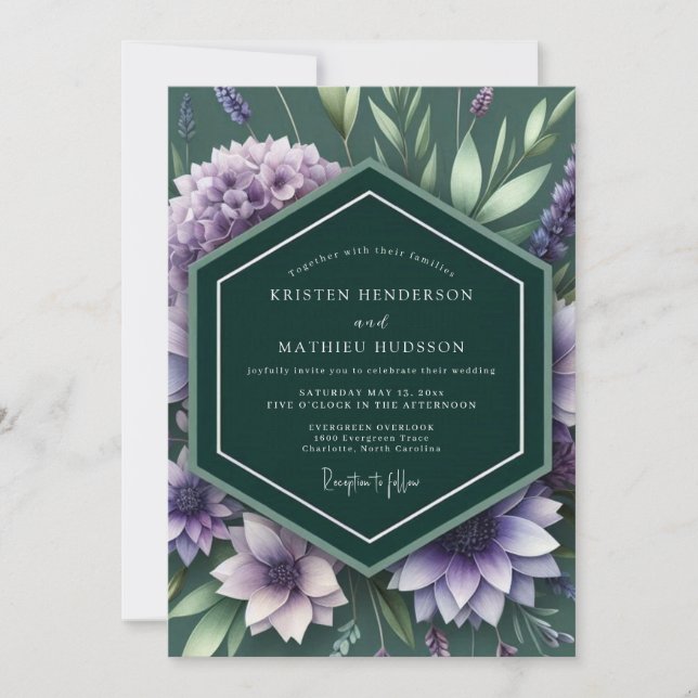 Emerald Lilac Botanisk Bröllop Inbjudningar (Framsida)