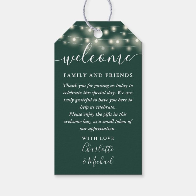 Emerald Ljus Wedding Favor Välkommen Basket Presentetikett (Framsidan)