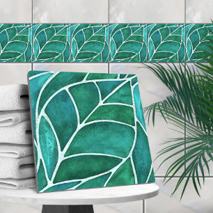 Emerald Löv Watercolor Kakelplatta