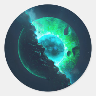 Emerald Lunar Core Cracking Open DALL-E AI Art Runt Klistermärke
