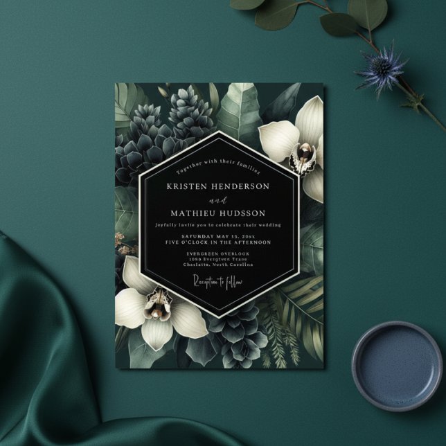 Emerald Lush Botanical Romance Wedding Inbjudningar (Skapare uppladdad)