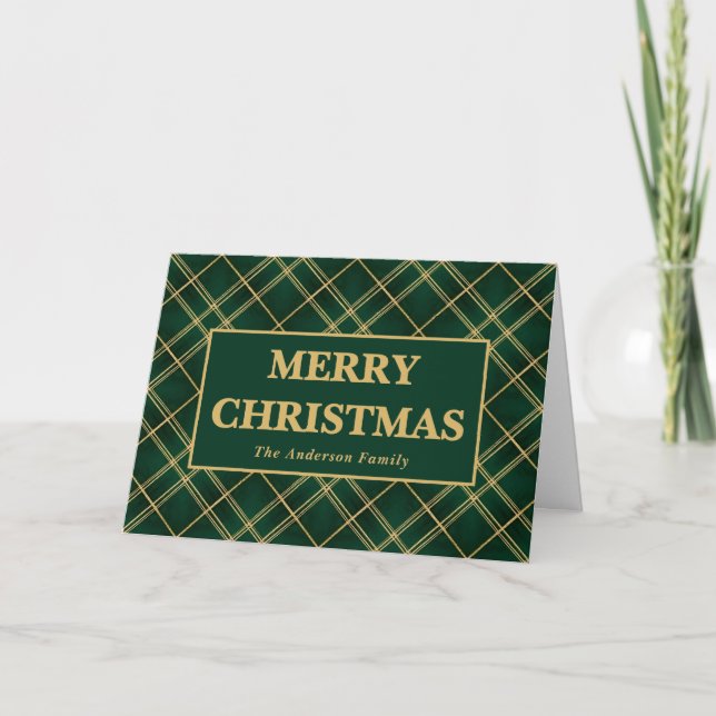 Emerald Luxe Plaid Christmas Helgkort (Framsida)