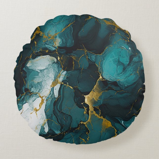 Emerald Marble with Golden Veins Rund Kudde (Framsidan)