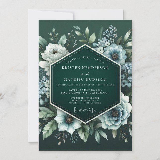 Emerald Midnight Bloom Wedding Inbjudningar (Framsida)