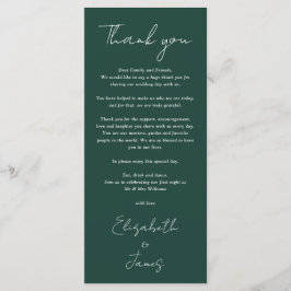 Emerald Minimalist Bröllop Tack Place Card Meny