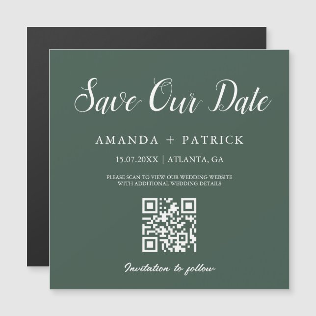 Emerald Minimalist QR Code Spara datum magneter (Fram/baksida)