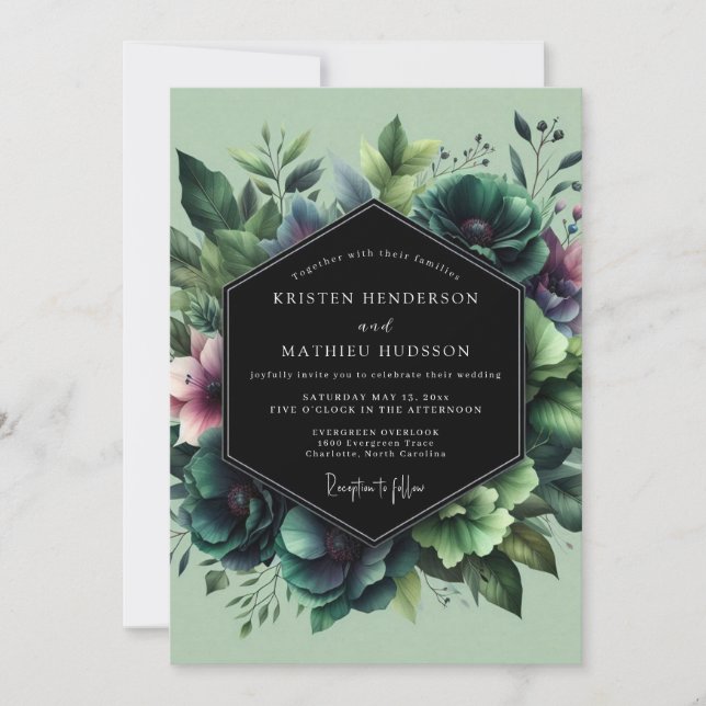 Emerald Moody Bloom Wedding Inbjudningar (Framsida)