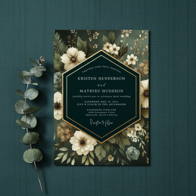 Emerald Moody Floral Elegance Wedding Inbjudningar (Skapare uppladdad)