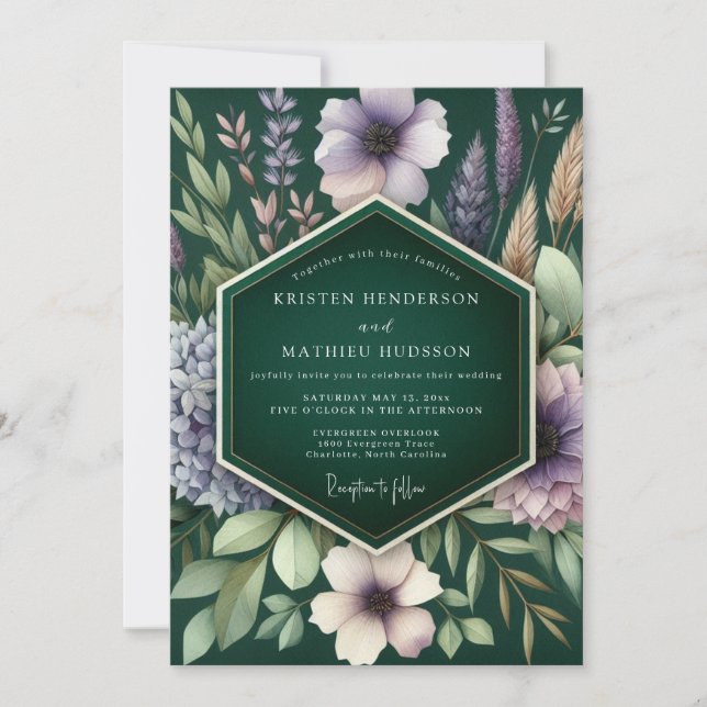 Emerald Moody Meadow Wedding Inbjudningar (Framsida)