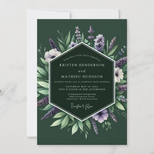 Emerald Moody Wildflower Wedding Inbjudningar (Framsida)
