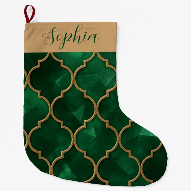 Emerald Moroccan Pattern – Luxury Style Stor Julstrumpa (Framsidan)
