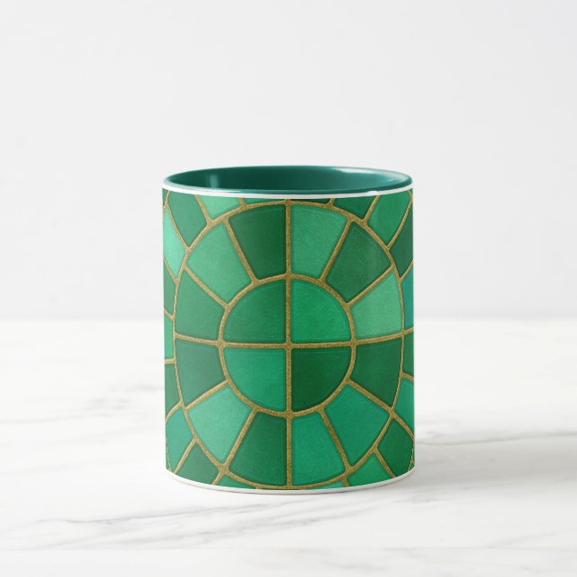 Emerald Mosaic Circle Pattern Art Mugg (Center)