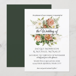 Emerald n Peony, Ro w Fern Wandan Bröllop Inbjudningar