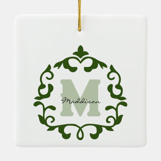 Emerald Namn och Initial Keepsaké Julgransprydnad Keramik (Baksida)
