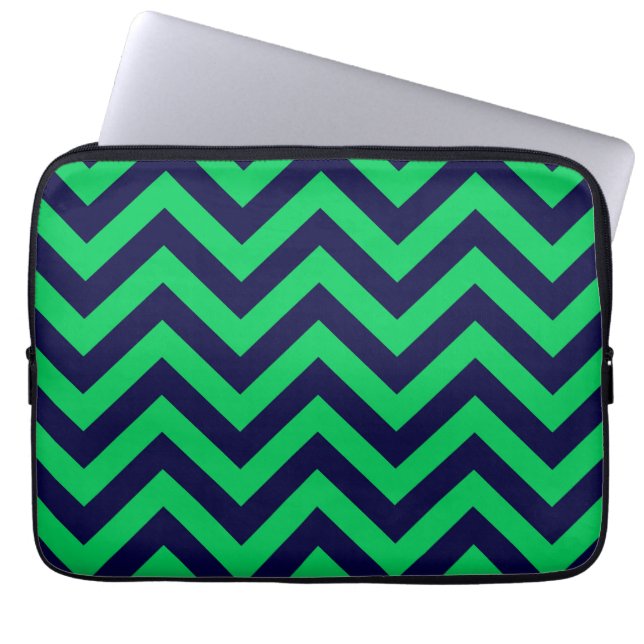 Emerald, Navy Blue Large Chevron ZigZag Mönster Laptop Fodral (Framsidan)