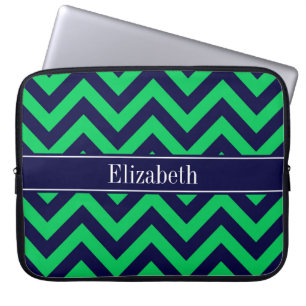 Emerald Navy LG Chevron Navy Blue Namn Monogram Laptop Fodral