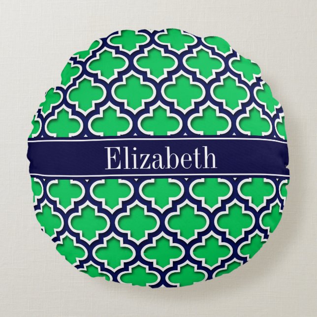 Emerald Navy Moroccan #5DS Navy Namn Monogram Rund Kudde (Framsidan)