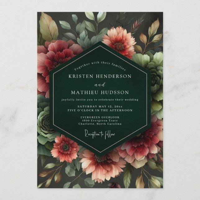 Emerald Nocturnal Bloom Wedding Inbjudningar (Framsida)