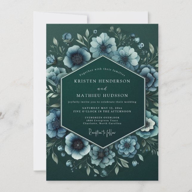 Emerald Nocturne Anemone Wedding Inbjudningar (Framsida)