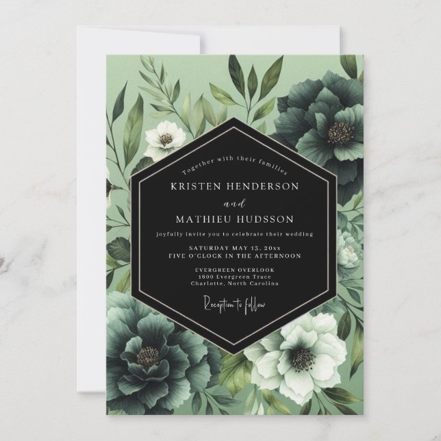 Emerald Noir Botanical Wedding Inbjudningar (Framsida)