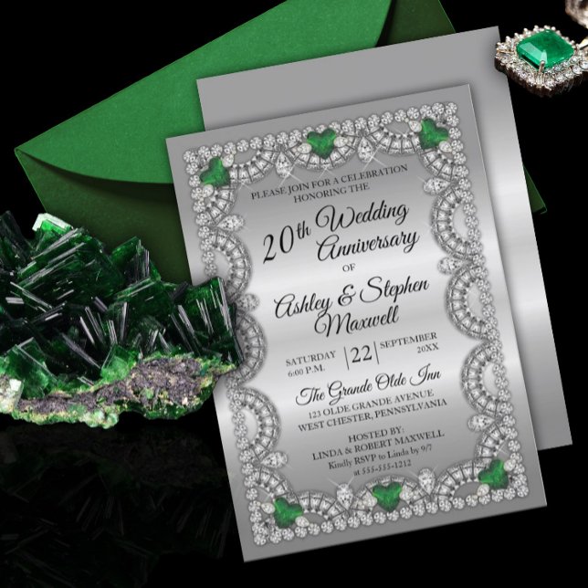 Emerald och Diamond 20:e Bröllop-årsdagen Party Inbjudningar (Skapare uppladdad)