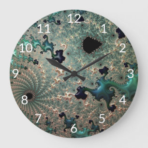 Emerald och Guld Mandelbrot Clock Stor Klocka